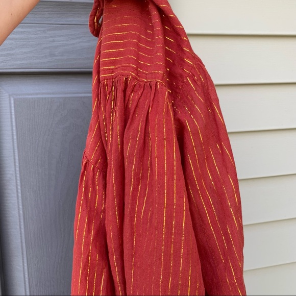 Club Prive Gold Metallic Pinstripe Burnt Orange Boho Blouse San Diego New York - Picture 12 of 16